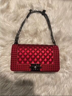 Quilted Red Chain Shoulder Bag